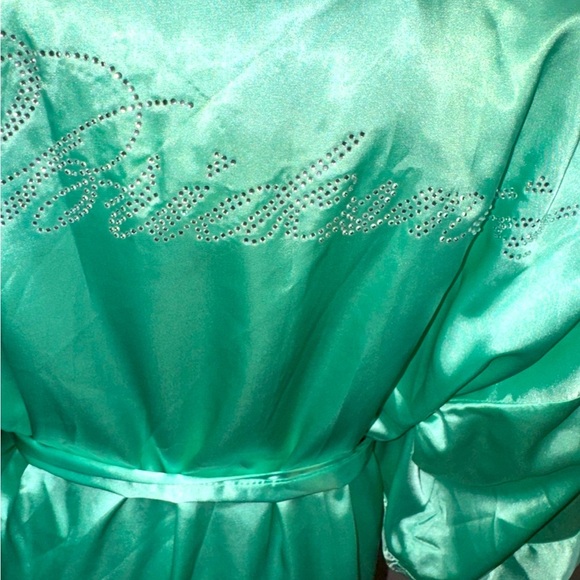 Mint Green Kimono Style Rhinestone BRIDESMAID Monogram Short Robe W Pockets M - Picture 4 of 16